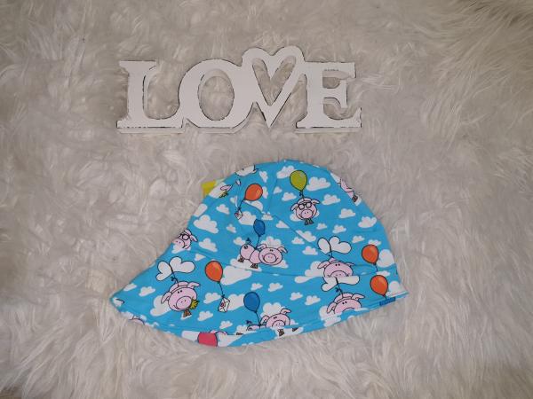 Sommermütze mit Nackenschutz, Kopfumfang 44-49cm "Glücksschweinchen"